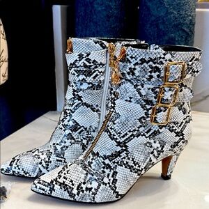 IDIFU Snakeskin Patterned Ankle Boots with Gold Accents